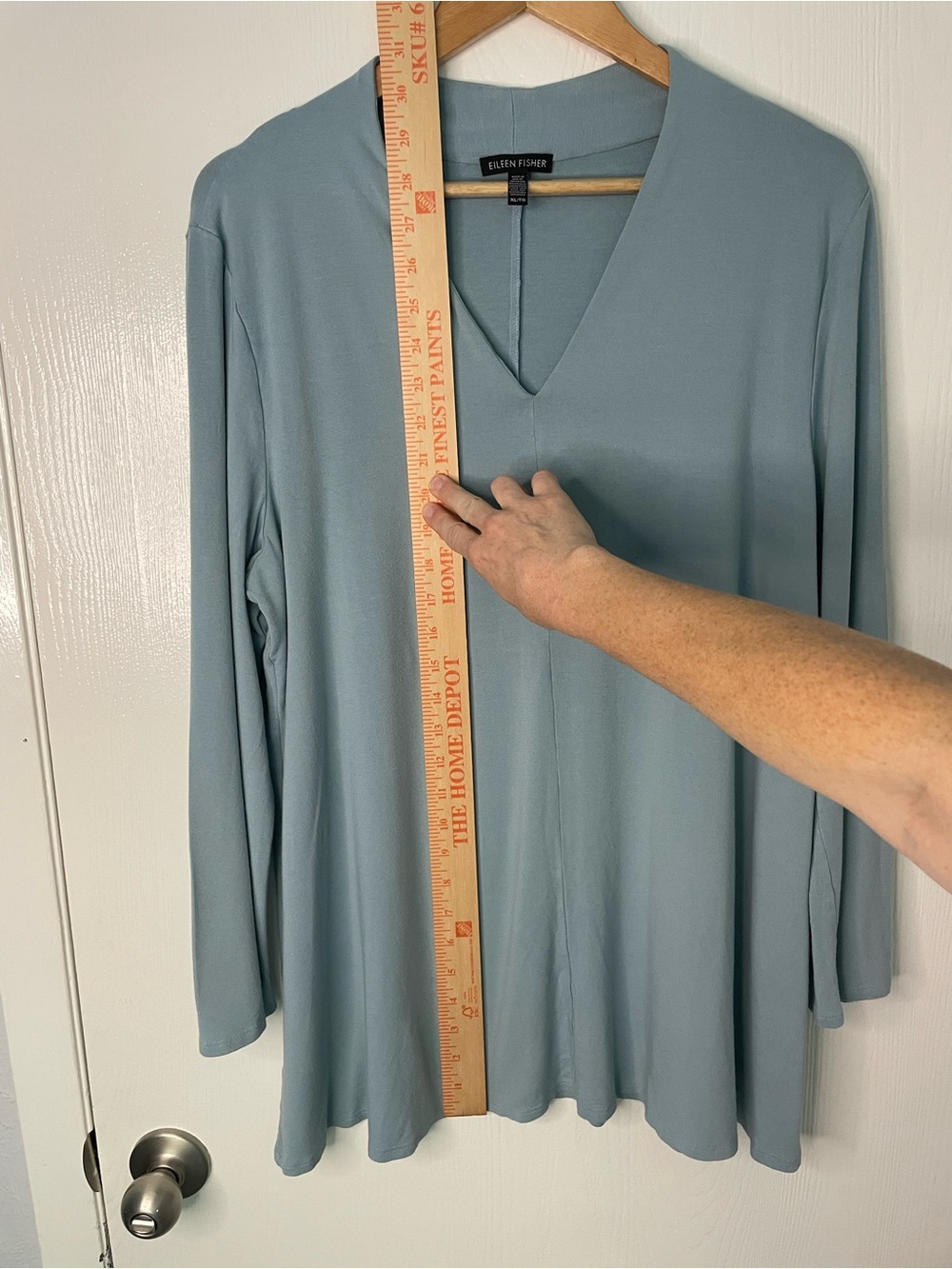Eileen Fisher XL Soft Blue V-Neck Jersey Tunic Top - Picture 4 of 8